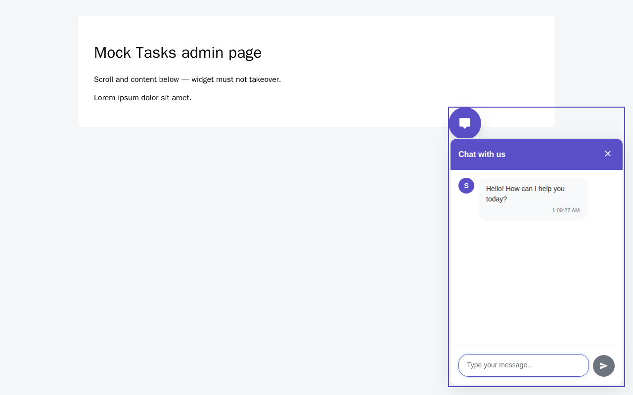 The Q Vernal webchat widget open on a Tasks admin page.