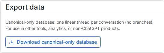Export data card with Download canonical-only database button